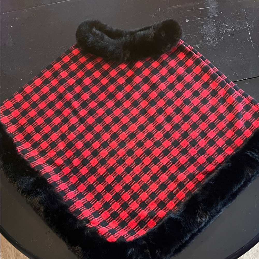 Coco + Carmen Black Faux Fur Poncho. Reversible to black faux fur. One size.
